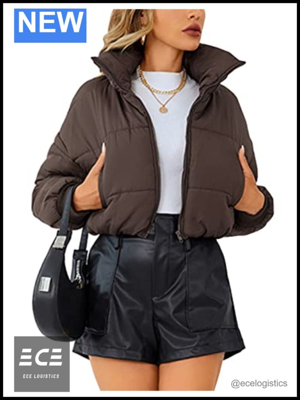 Lumister Quilted Cropped Puffer Jacket Zip Lightweight Coat